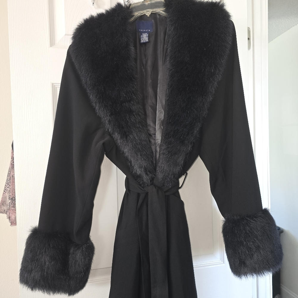 Lane Bryant Venezia Black Faux Fur Trim Coat